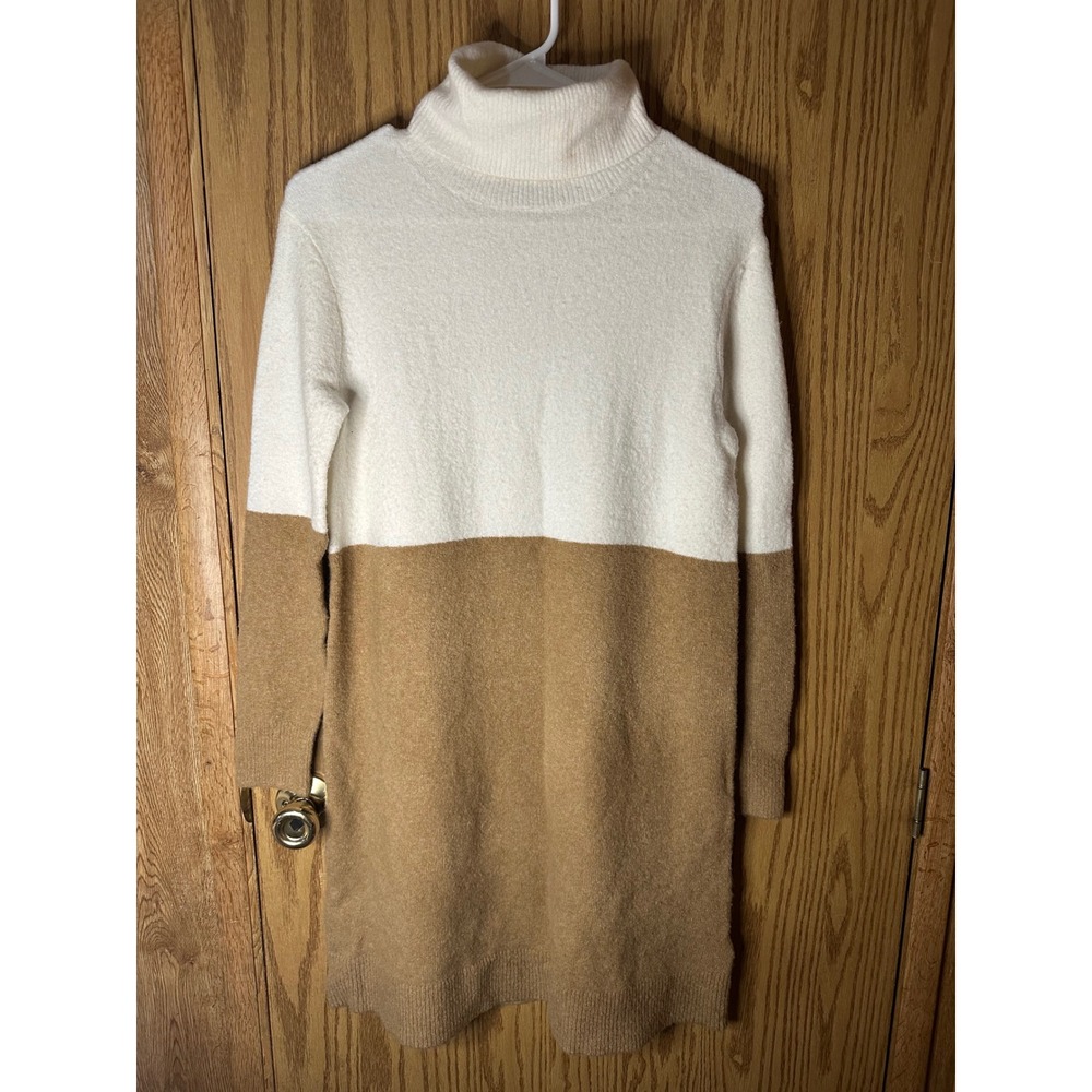 J.Crew Womens Colorblock Turtleneck Sweater Dress Cream Tan Wool Blend XS